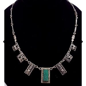 Stunning Vintage Peruvian Jade Tumi Storyteller Sterling Silver Necklace